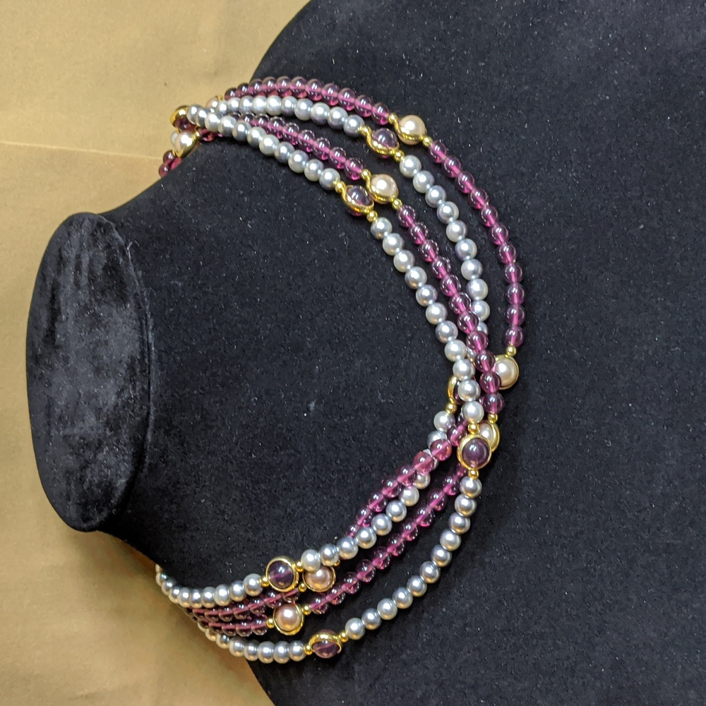 Avon Vintage Heather & Mist Beaded Necklace With Convertible Enhancer